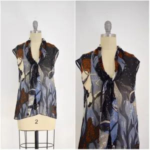 Gucci (I38) Sheer Silk Sleeveless Ocean Sea Reef Dolphin Bubble Print Blouse Top