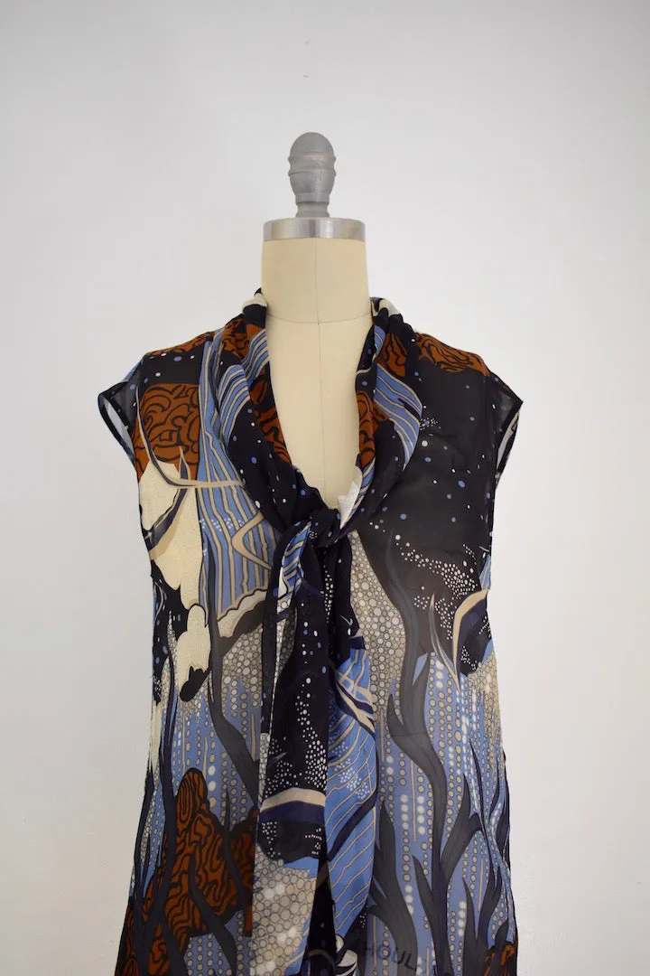 Gucci (I38) Sheer Silk Sleeveless Ocean Sea Reef Dolphin Bubble Print Blouse Top