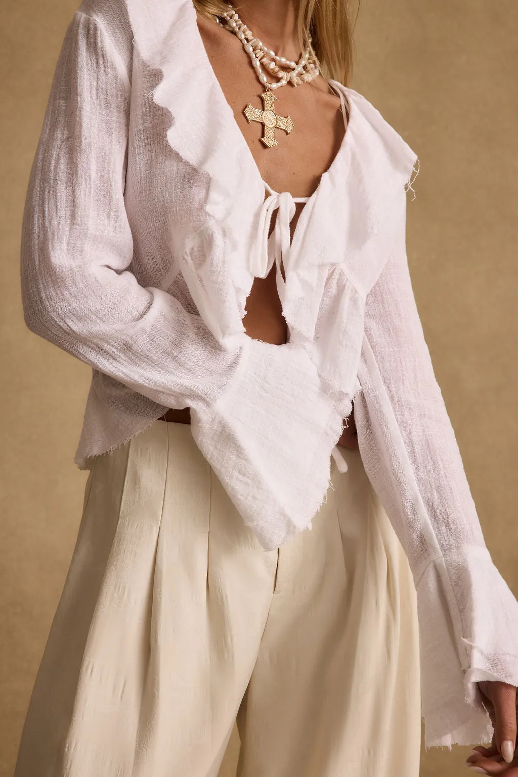 Guilliana White Ruffle Blouse