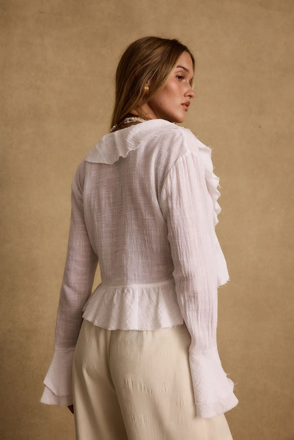 Guilliana White Ruffle Blouse