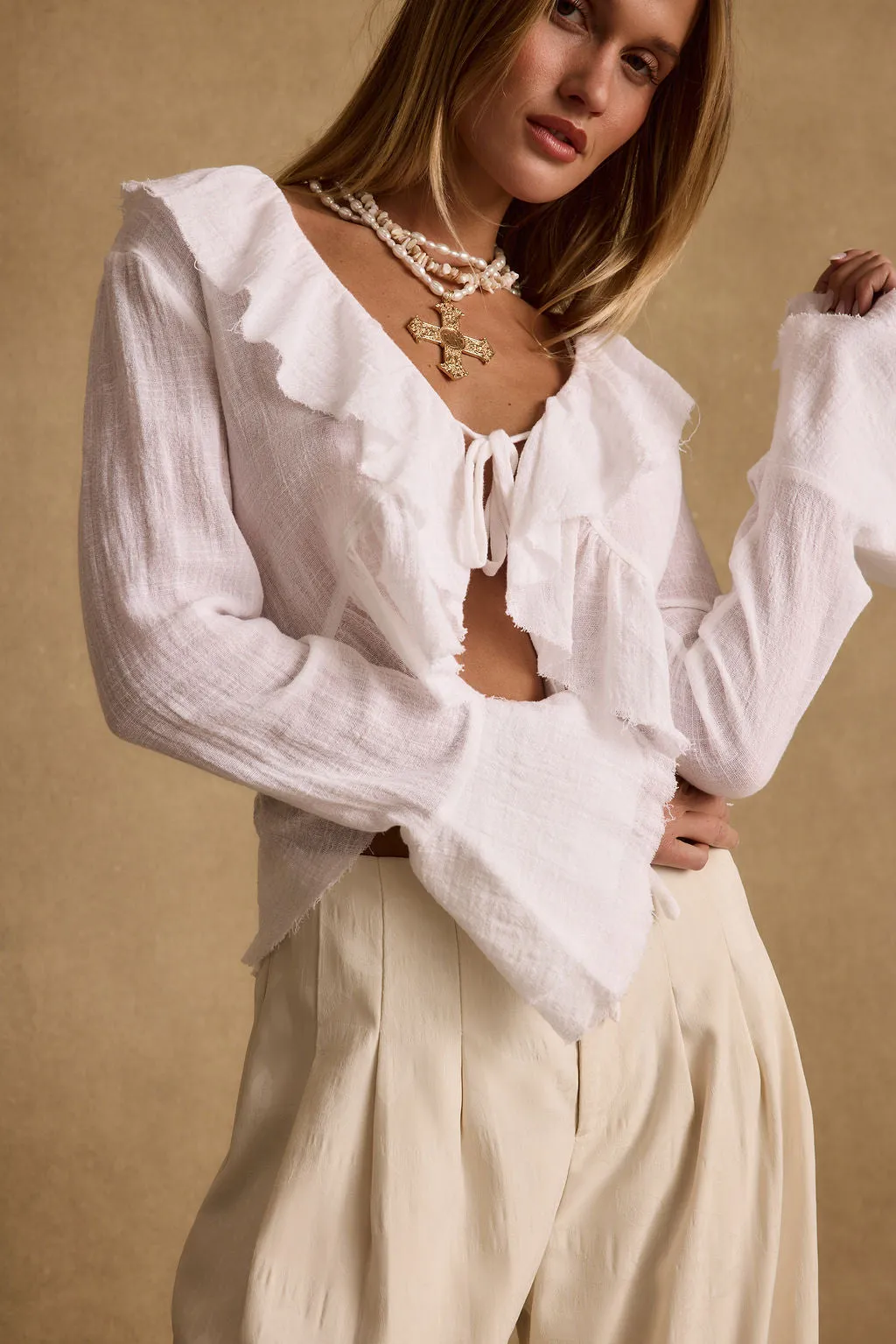 Guilliana White Ruffle Blouse