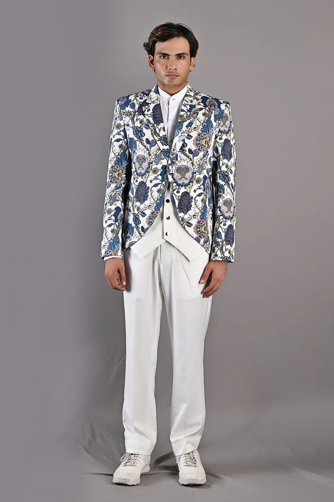Gwyn - Multi Blue Printed Jacket set With Pant