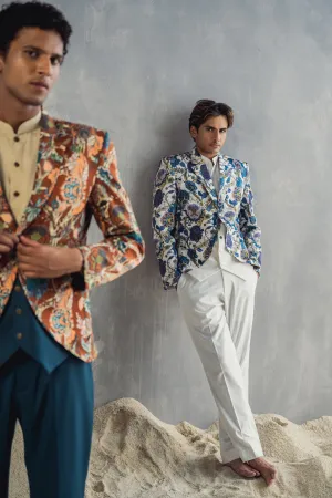 Gwyn - Multi Blue Printed Jacket set With Pant