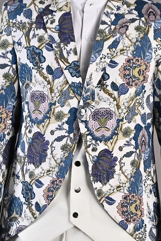 Gwyn - Multi Blue Printed Jacket set With Pant