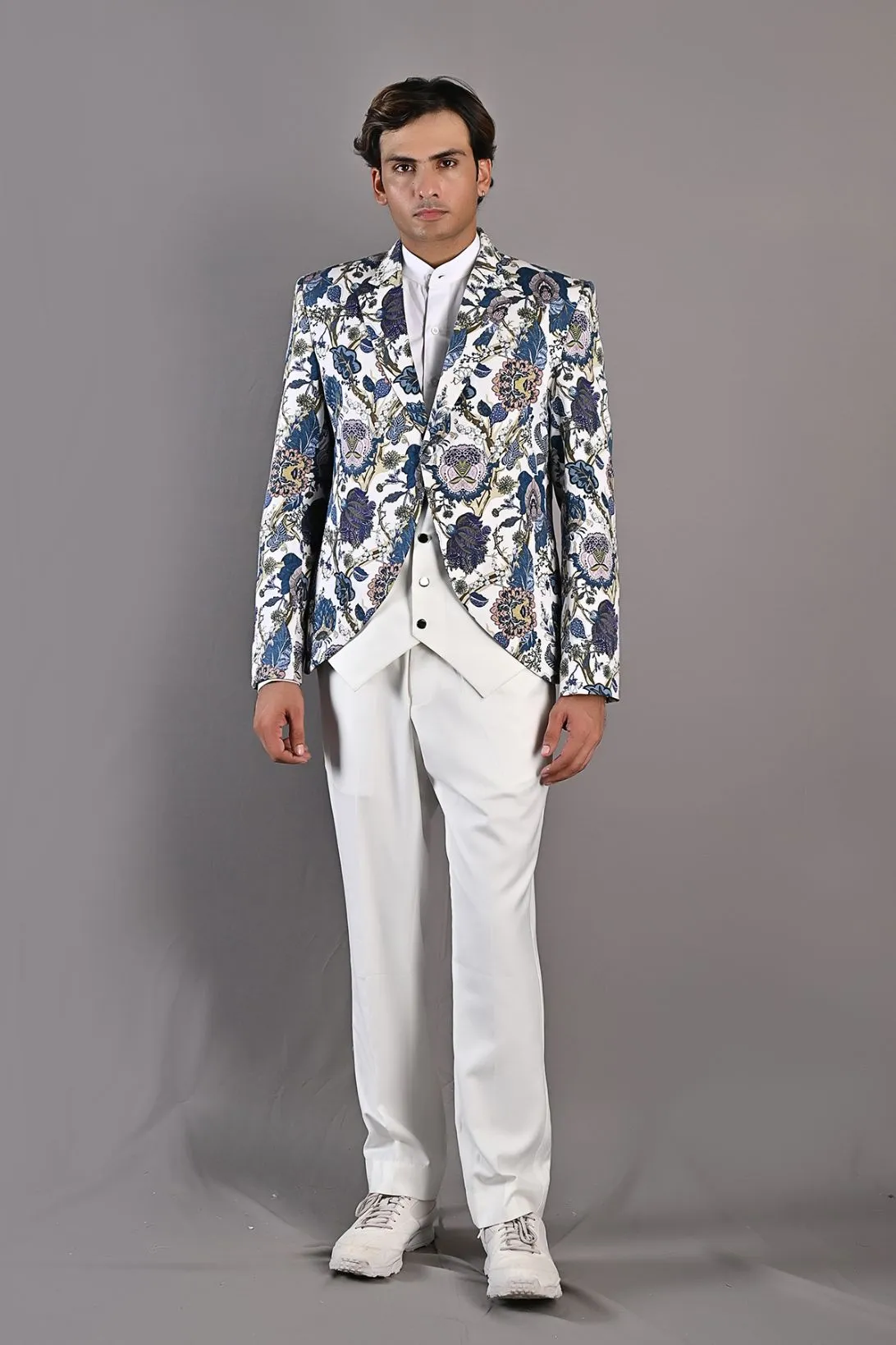 Gwyn - Multi Blue Printed Jacket set With Pant