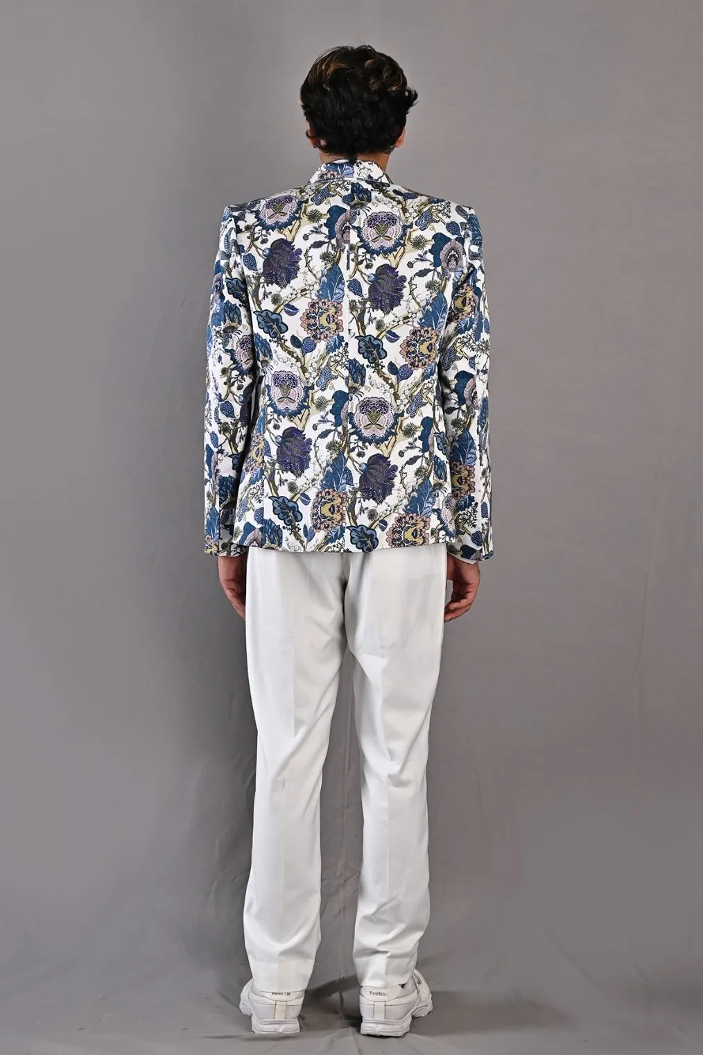 Gwyn - Multi Blue Printed Jacket set With Pant