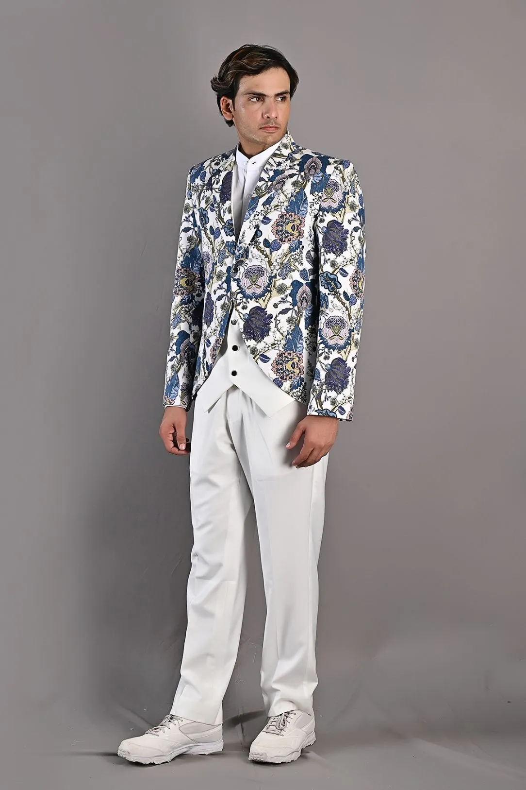 Gwyn - Multi Blue Printed Jacket set With Pant
