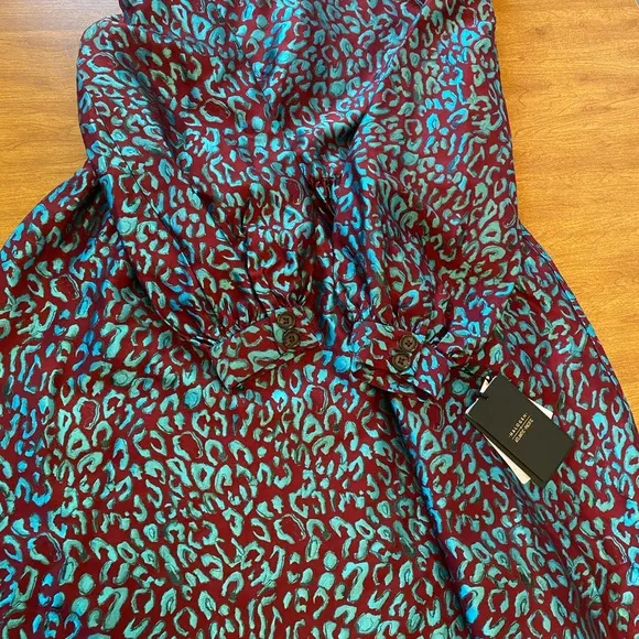 HALOGEN X ATLANTIC-PACIFIC Leopard Print Brocade Teal Maroon Size S