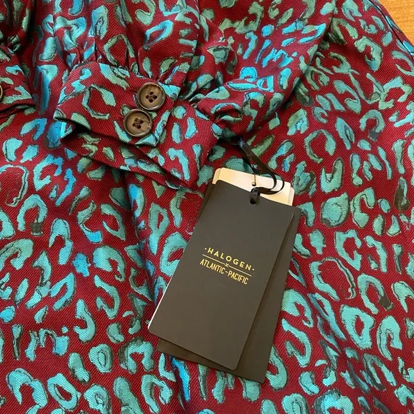 HALOGEN X ATLANTIC-PACIFIC Leopard Print Brocade Teal Maroon Size S