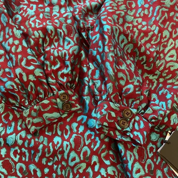 HALOGEN X ATLANTIC-PACIFIC Leopard Print Brocade Teal Maroon Size S