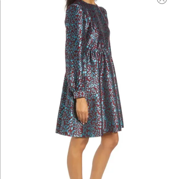HALOGEN X ATLANTIC-PACIFIC Leopard Print Brocade Teal Maroon Size S