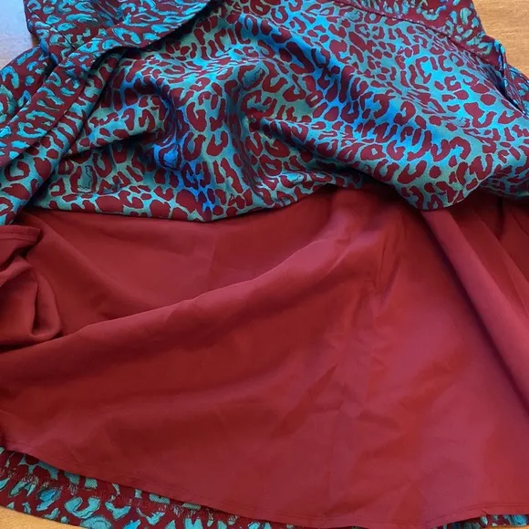 HALOGEN X ATLANTIC-PACIFIC Leopard Print Brocade Teal Maroon Size S
