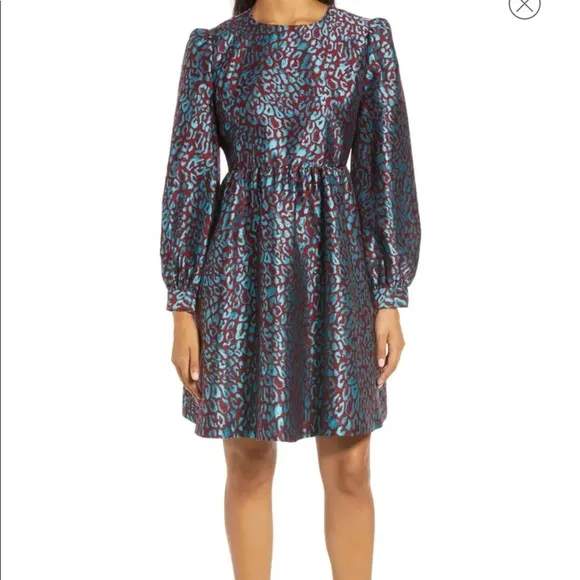 HALOGEN X ATLANTIC-PACIFIC Leopard Print Brocade Teal Maroon Size S