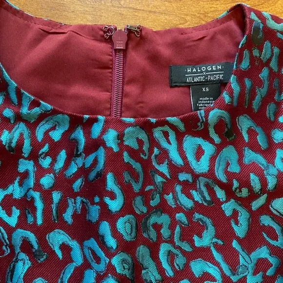 HALOGEN X ATLANTIC-PACIFIC Leopard Print Brocade Teal Maroon Size S