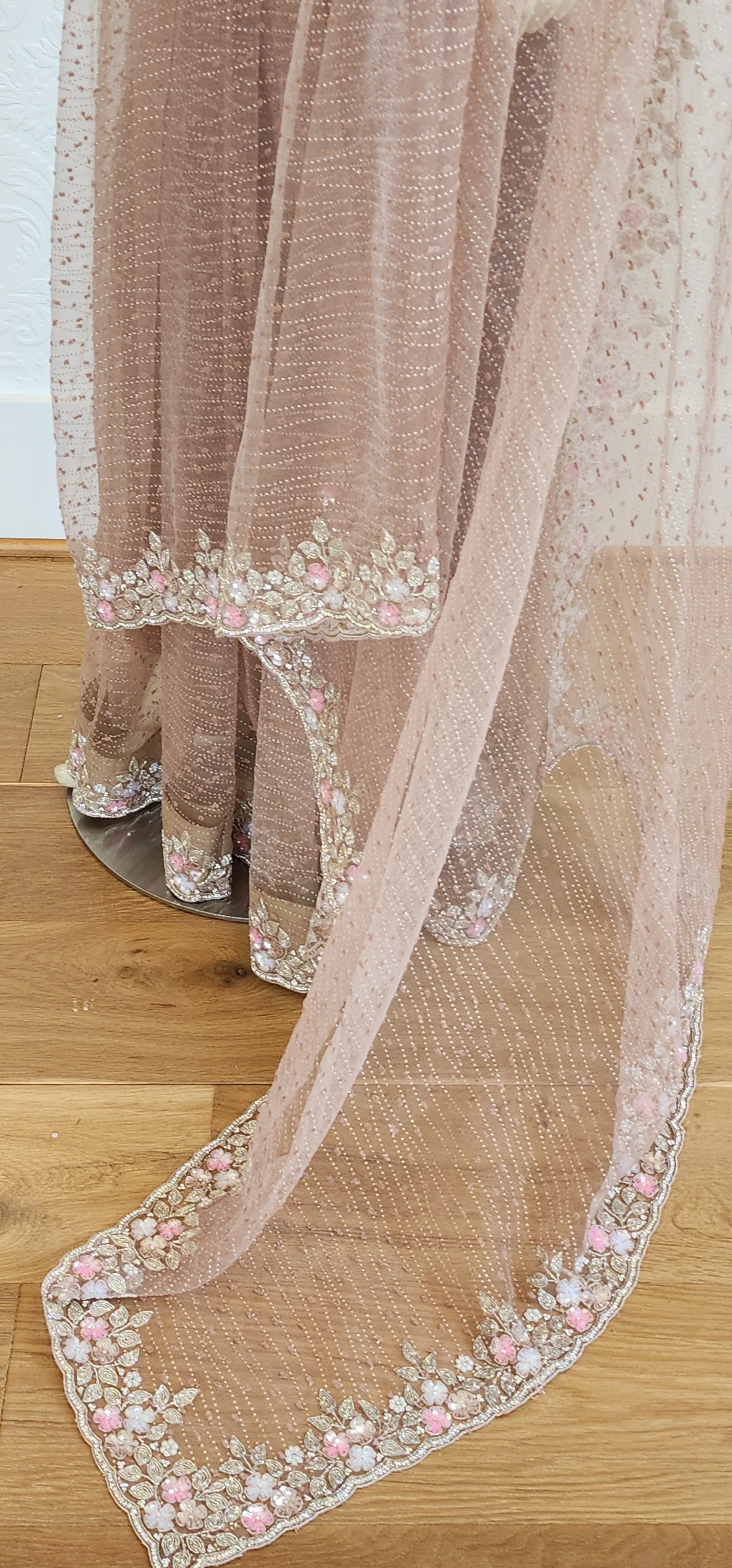 Hand Embroidered Organza Saree in Brown W/Custom Blouse.