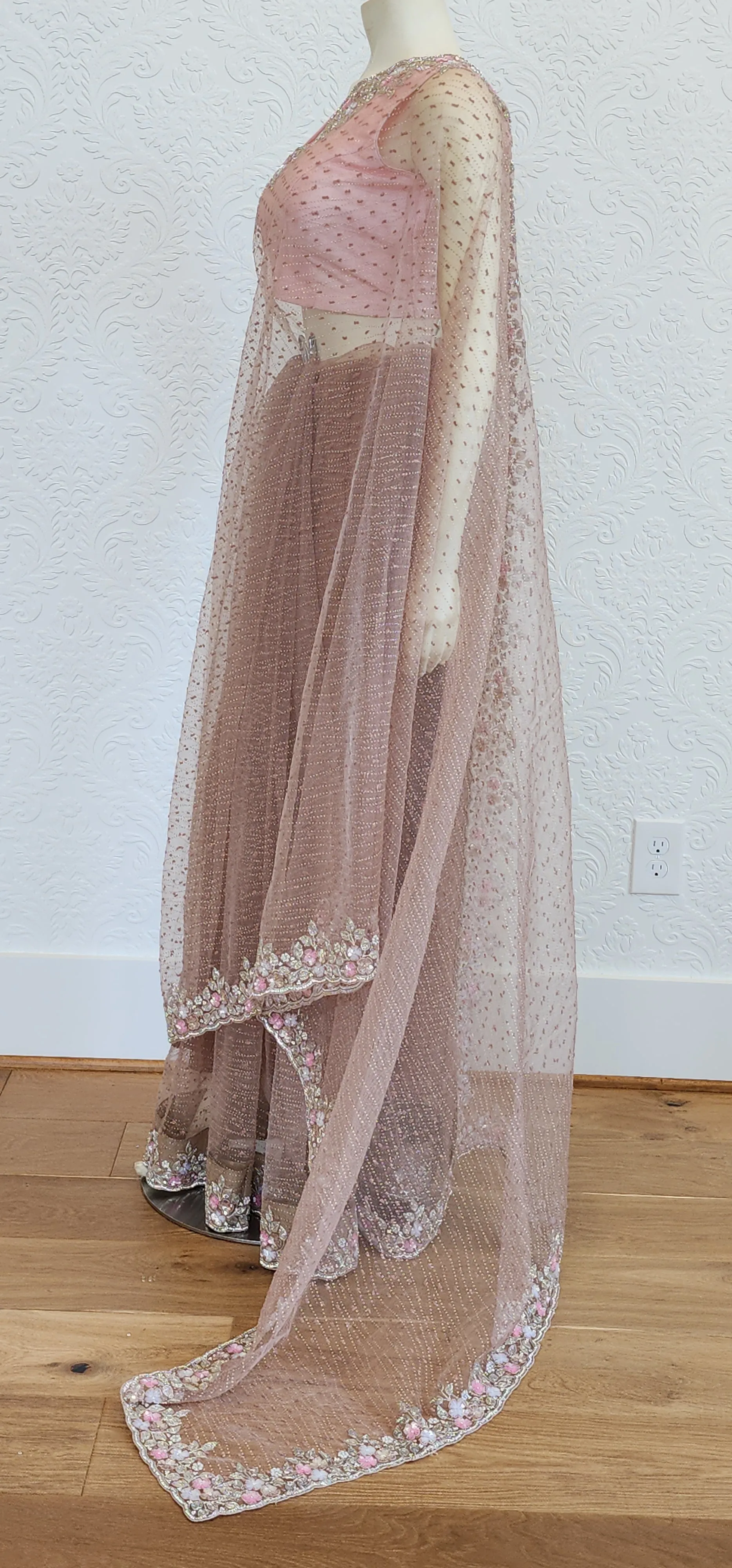 Hand Embroidered Organza Saree in Brown W/Custom Blouse.