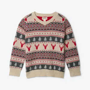Hatley 'Fair Isle Stags' V-Neck Sweater