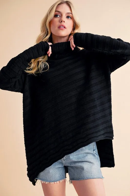 Hazel Blues® |  Aemi   Co Asymmetrical Side Slit Turtleneck Sweater
