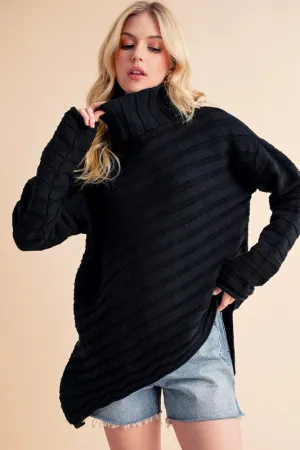 Hazel Blues® |  Aemi   Co Asymmetrical Side Slit Turtleneck Sweater