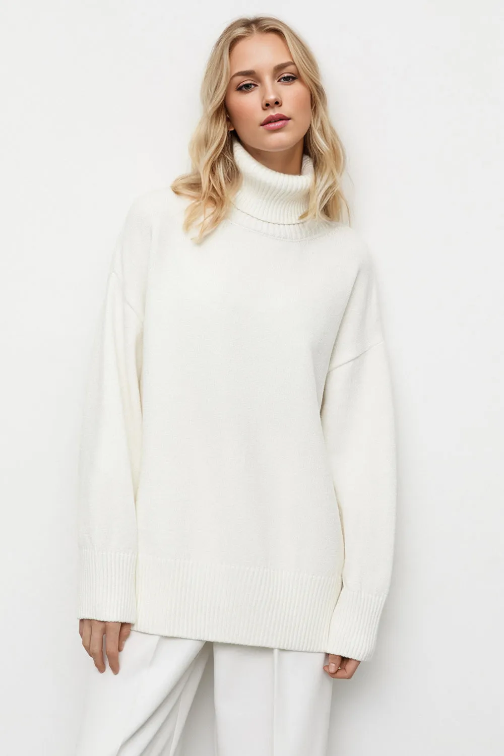Hazel Blues® |  Basic Bae Turtleneck Dropped Shoulder Long Sleeve Sweater