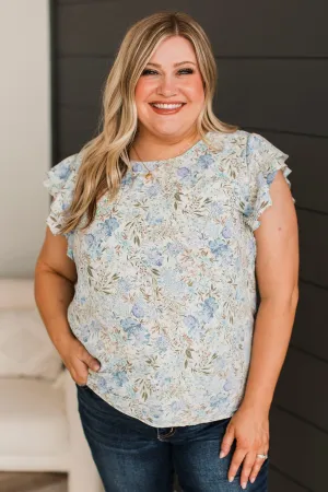 Heard Enough Floral Ruffle Top- Denim Blue