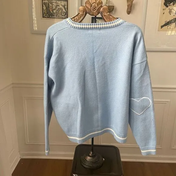 Heaven Can Wait Blue Skyfall Skull Vneck Sweater M