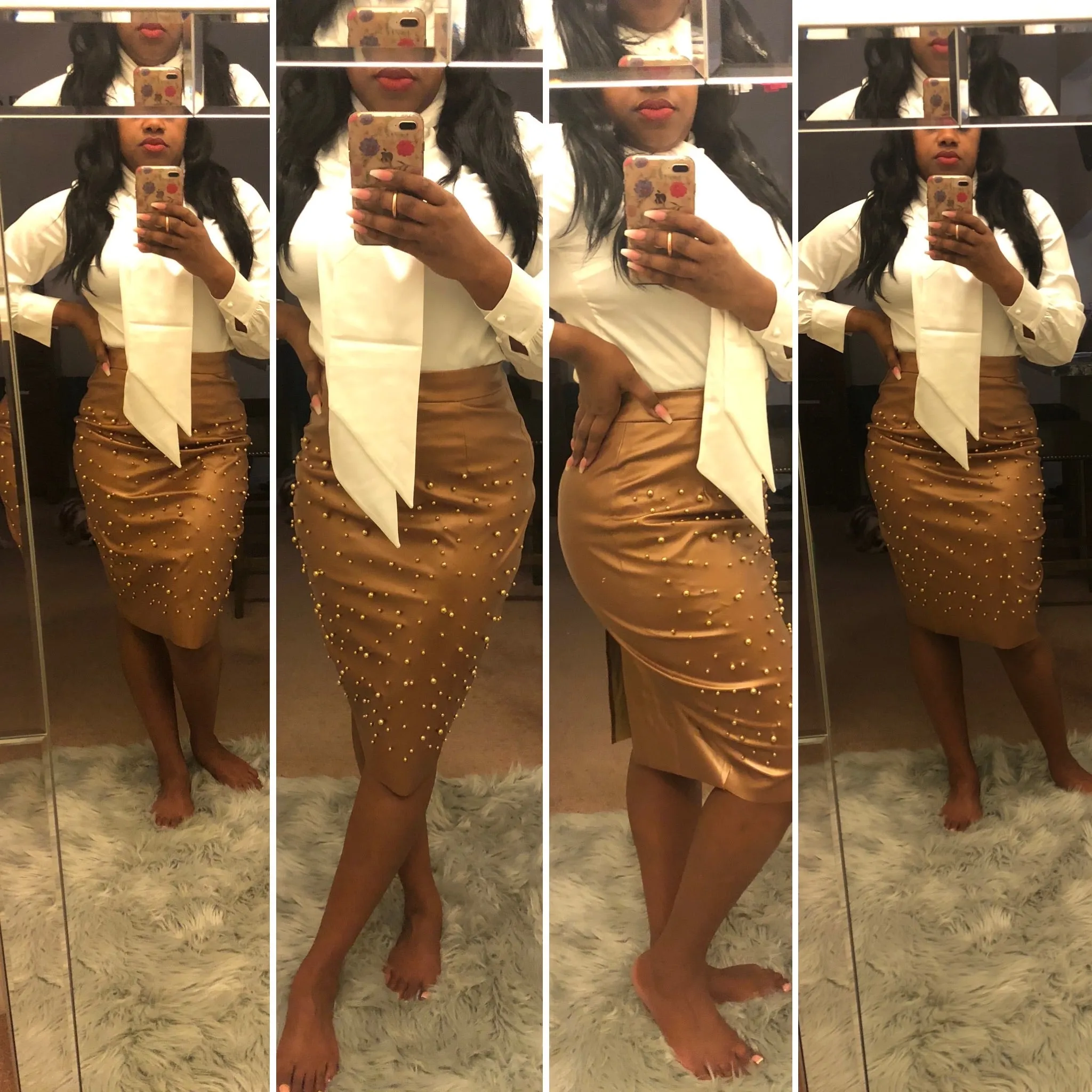 Her Brown Studded Pencil Skirt