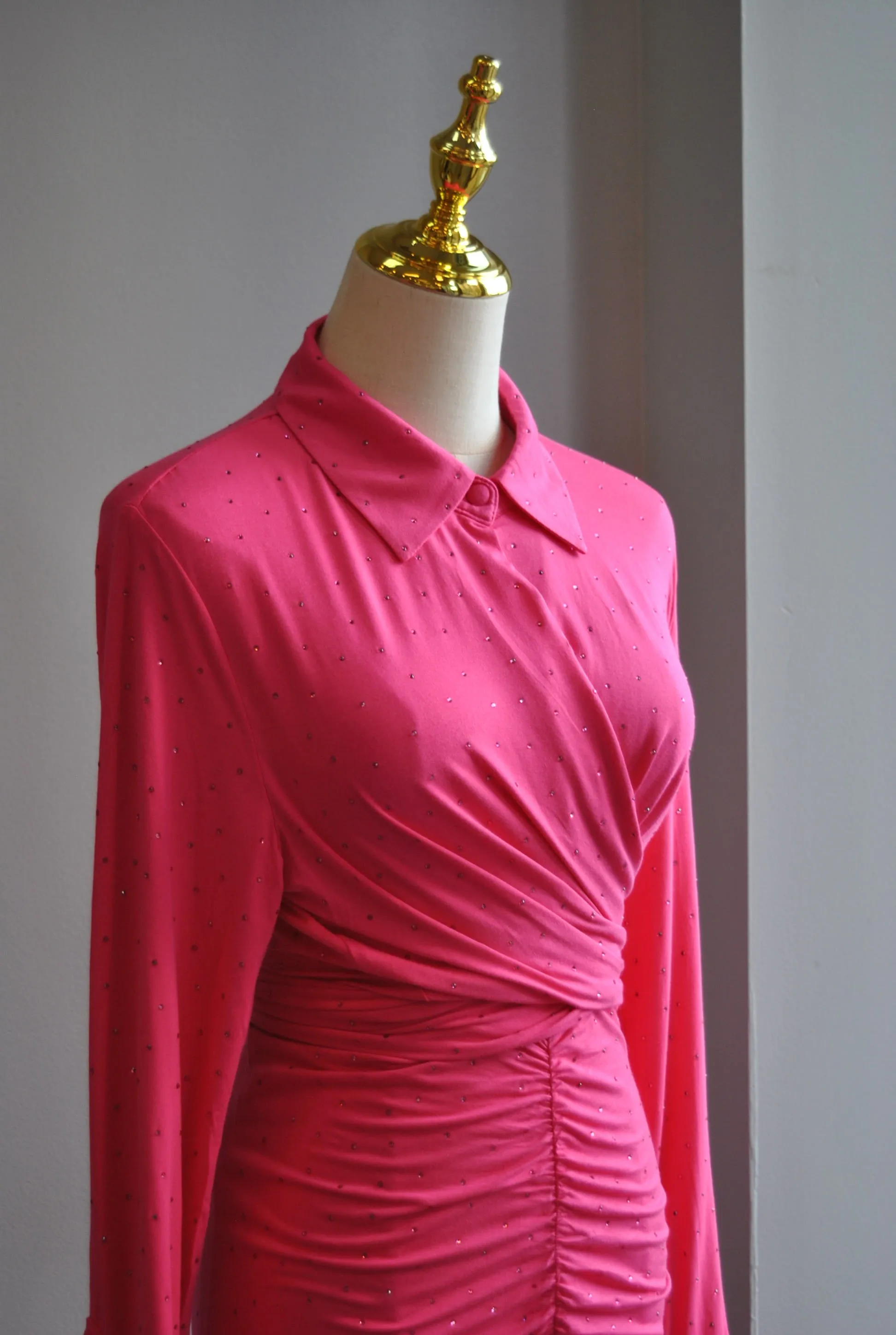 HOT PINK SET OF MIDI SKIRT AND A WRAP TOP WITH CRYSTALS