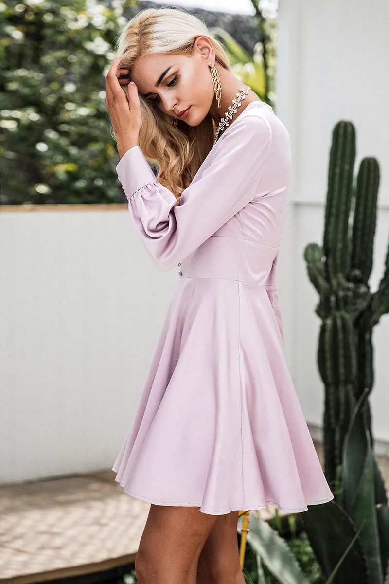 I Love Me Ruffle Mini Dress - Gray Pink