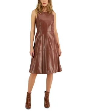 I.n.c. International Concepts Sleeveless Midi Fit Flare Dress Woodland Brown 10
