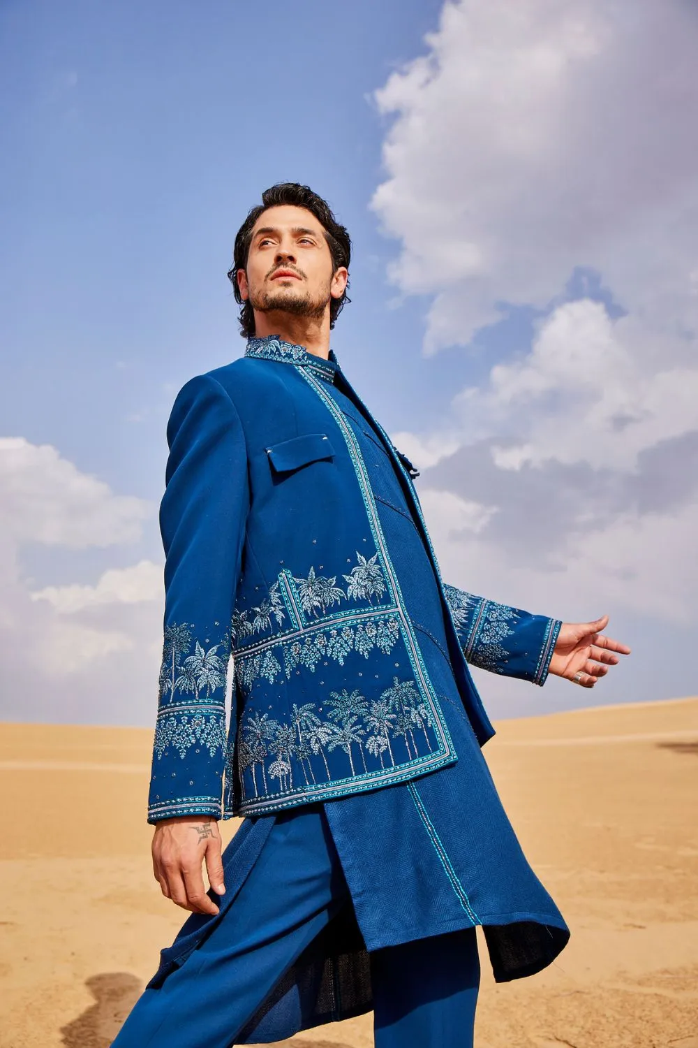 Indigo Blue Open Bandhgala Set