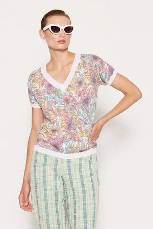IRIDESCENT FLOWER PRINT V-NECK SWEATER