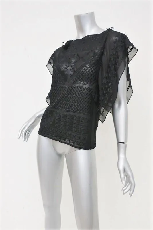 Isabel Marant Blouse Allen Black Embroidered Silk Georgette Size 34 Tassel Top