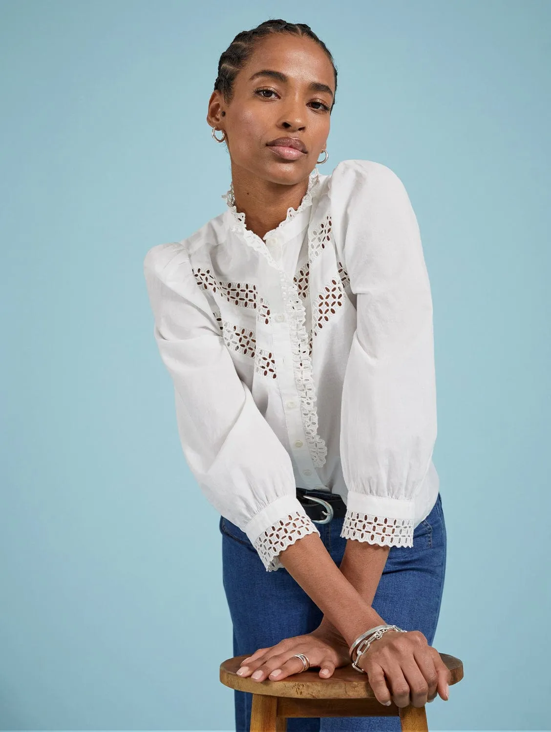 Isamaya Organic Cotton Broderie Detail Blouse | Soft White