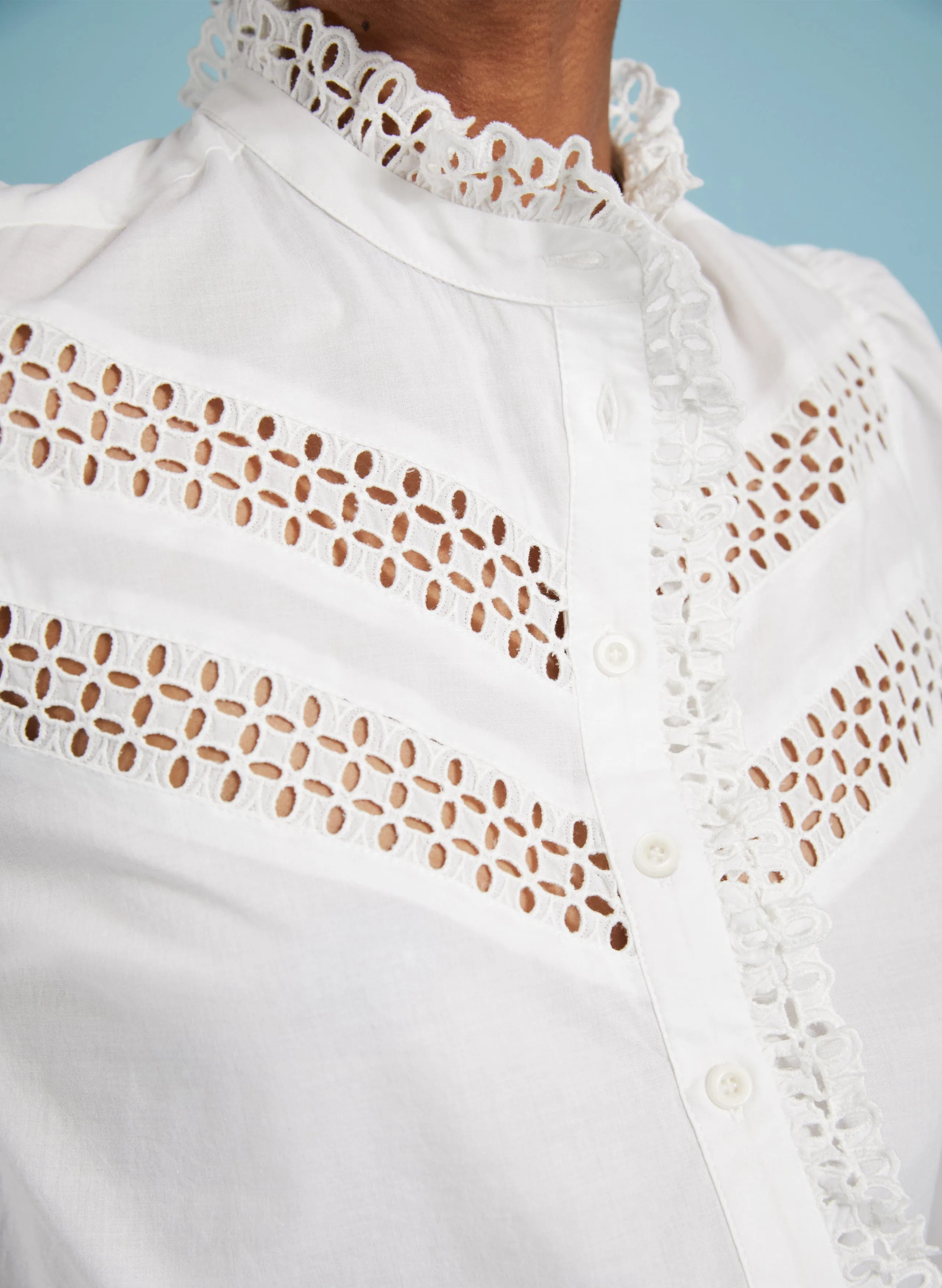 Isamaya Organic Cotton Broderie Detail Blouse | Soft White