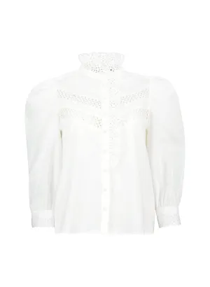 Isamaya Organic Cotton Broderie Detail Blouse | Soft White