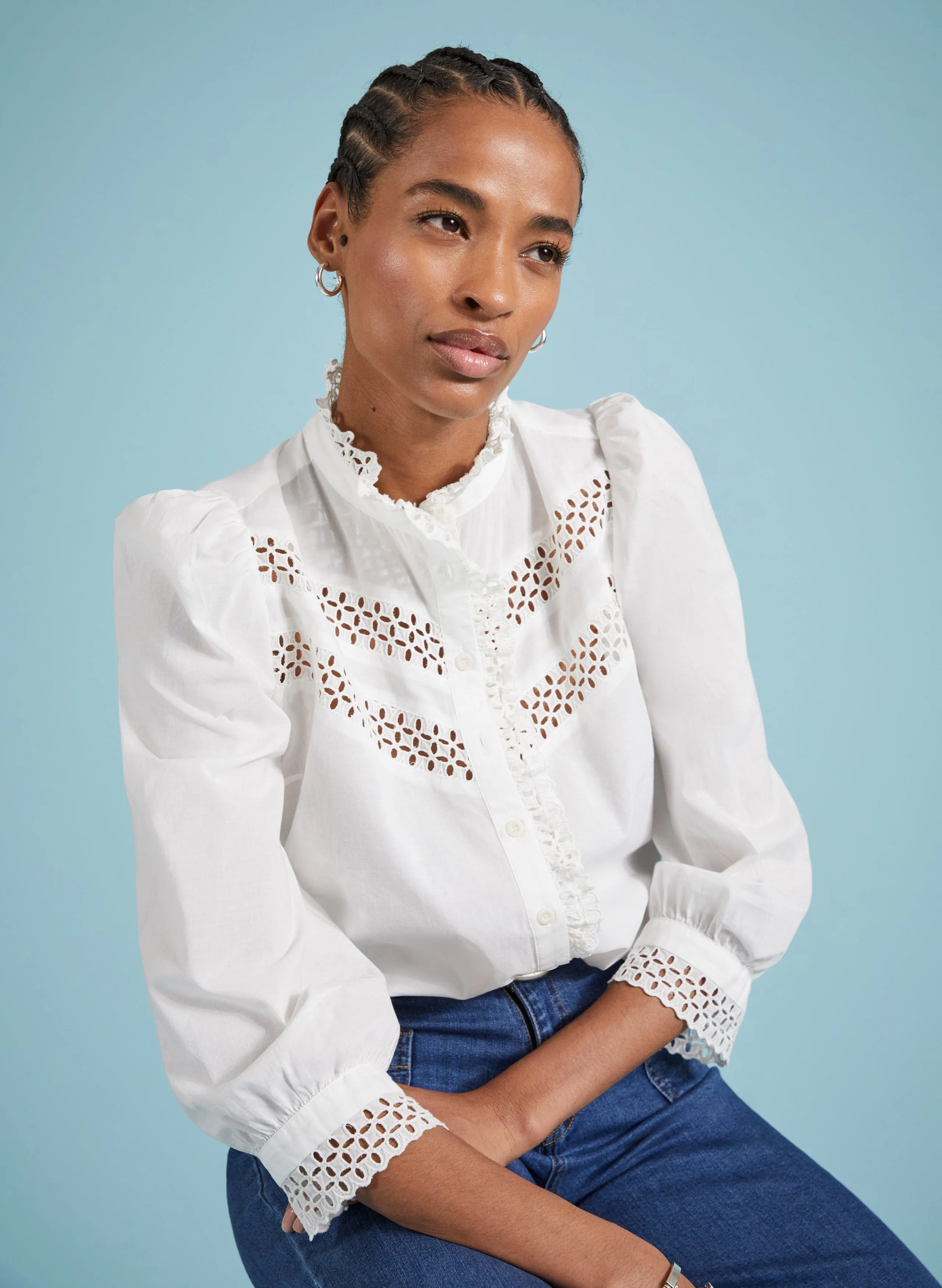 Isamaya Organic Cotton Broderie Detail Blouse | Soft White