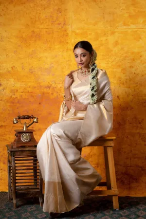Ivory and Gold Kanjiveram Silk Saree