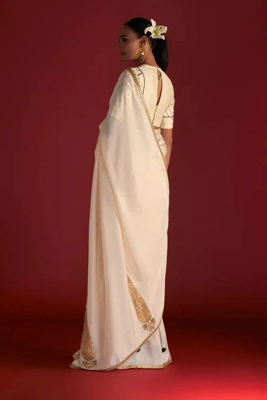 Ivory 'Paan-Patti' Saree