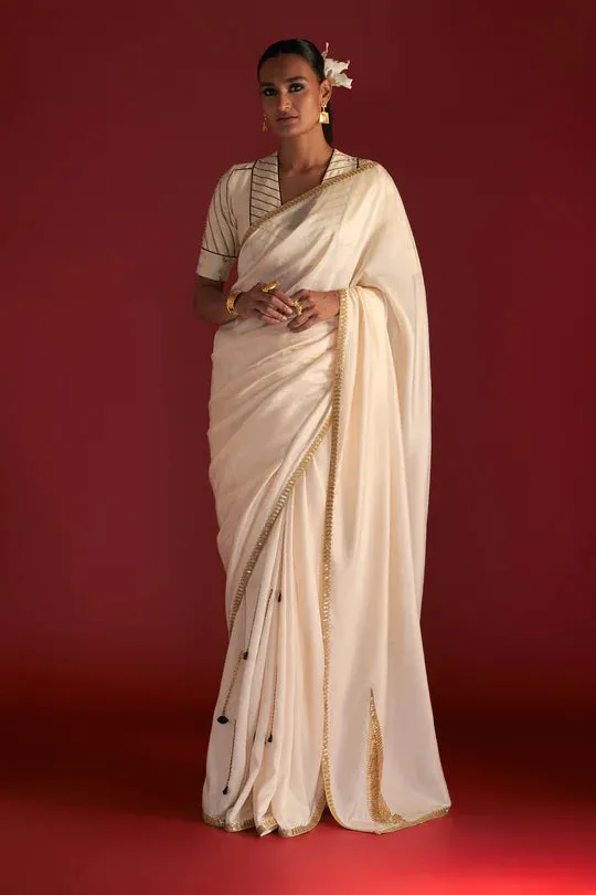 Ivory 'Paan-Patti' Saree