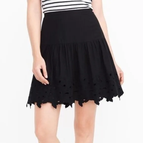 J. Crew Black Eyelet Floral Mini Skirt (K17)