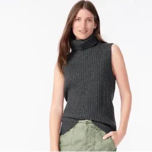 J Crew Ribbed Turtleneck Merino Sweater Vest | SMALL