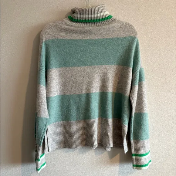 J. Crew Striped Turtleneck Sweater Supersoft Wool Yarn Women’s Small Silver Mint