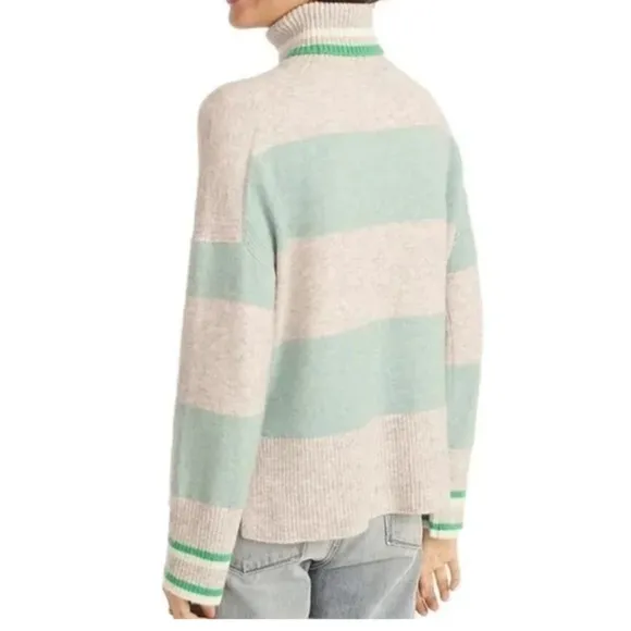 J. Crew Striped Turtleneck Sweater Supersoft Wool Yarn Women’s Small Silver Mint