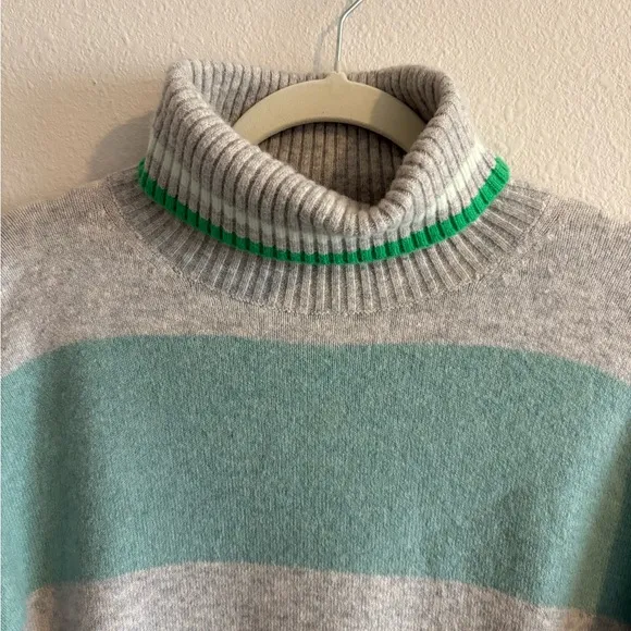 J. Crew Striped Turtleneck Sweater Supersoft Wool Yarn Women’s Small Silver Mint