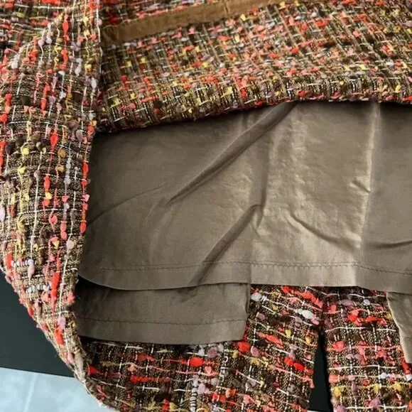 J Crew Taupe Khaki Green Coral Pink Chunky Boucle Pencil Twill Tweed Skirt XS 2