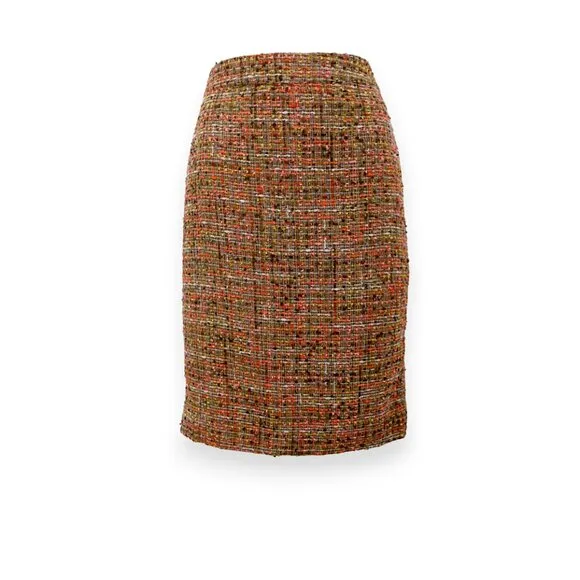 J Crew Taupe Khaki Green Coral Pink Chunky Boucle Pencil Twill Tweed Skirt XS 2
