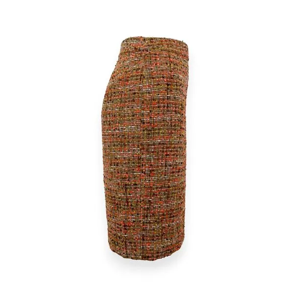 J Crew Taupe Khaki Green Coral Pink Chunky Boucle Pencil Twill Tweed Skirt XS 2