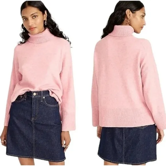 J. Crew Turtleneck Sweater In Supersoft Yarn Ribbed Merino Wool Alpaca Pink Plus