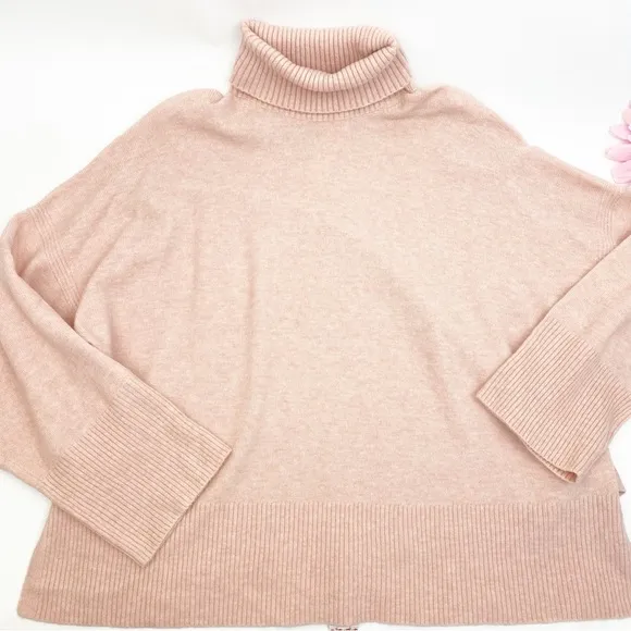 J. Crew Turtleneck Sweater In Supersoft Yarn Ribbed Merino Wool Alpaca Pink Plus